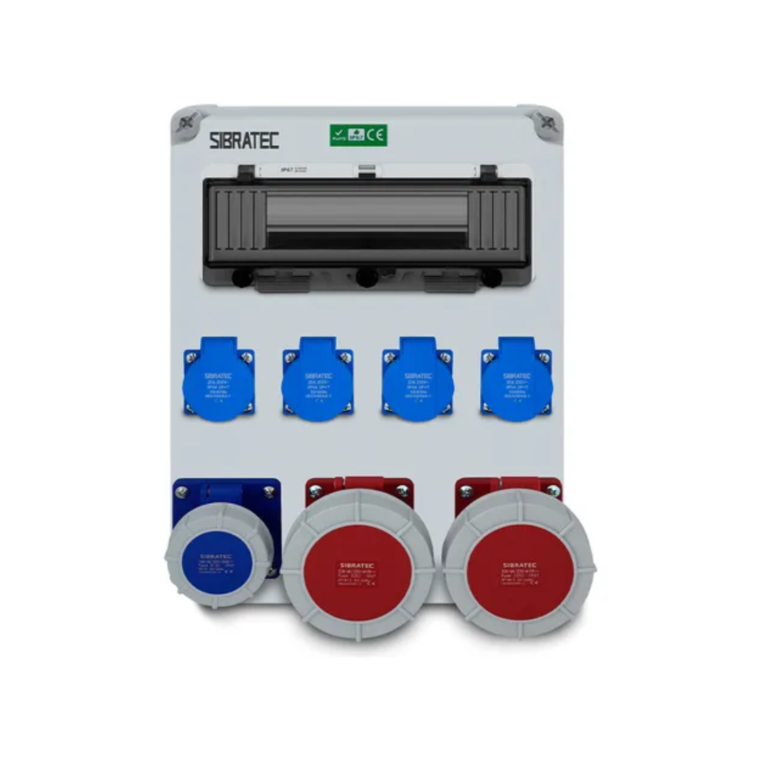 Painel De Tomadas Industrial Obra - Montado Com Disjuntores - 7 tomadas